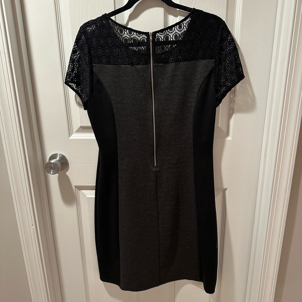 41 Hawthorn Becka Lace Trim Knit Dress- Blk/Gry, Size L